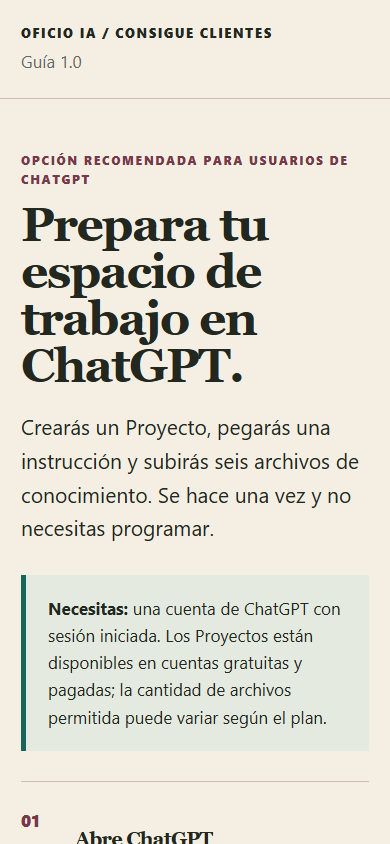 Tutorial móvil para instalar Consigue Clientes en ChatGPT